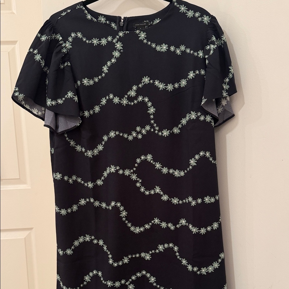 Ann Taylor Black Blouse with Cream Floral Pattern